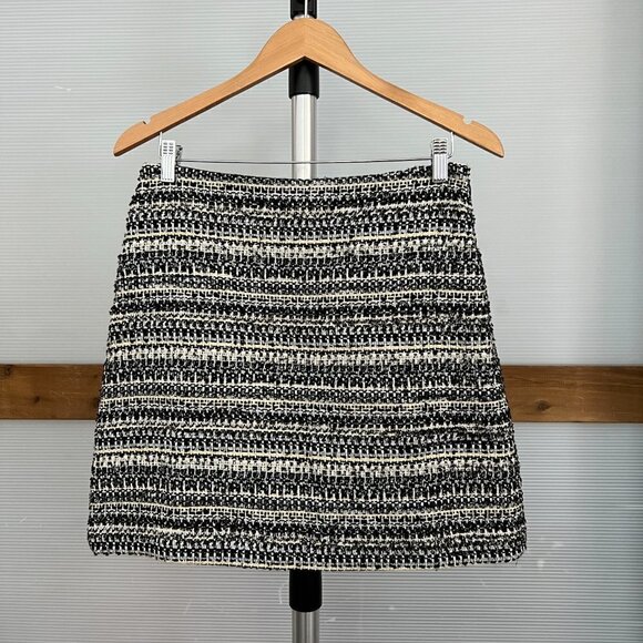 NWT Loft Black White Gold Metallic Stripes A-Line Tweed Lined Mini Skirt Sz 6 - Picture 2 of 10